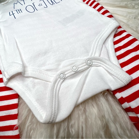Rae Dunn New Baby Onesie Set MY FIRST 4th OF JULY Red White Blue 3 to 6 Months - Picture 16 of 17